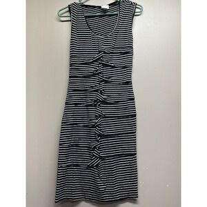 Nicole Miller Studio Sleeveless Black White Stripe Ruched Sheath Dress‎ Small